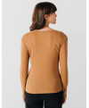 Tee-shirt EUGENE - Tee-shirt manches longues col rond finition lurex -  Caramel - C'est Beau la Vie
