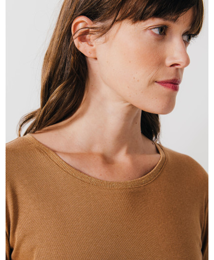 Tee-shirt EUGENE - Tee-shirt manches longues col rond finition lurex -  Caramel - C'est Beau la Vie
