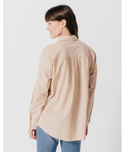 Chemise ODETTE - Chemise en popeline rayée bicolore poche poitrine -  Caramel - C'est Beau la Vie