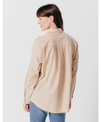 Chemise ODETTE - Chemise en popeline rayée bicolore poche poitrine -  Caramel - C'est Beau la Vie