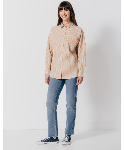 Chemise ODETTE - Chemise en popeline rayée bicolore poche poitrine -  Caramel - C'est Beau la Vie