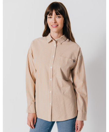 Chemise ODETTE - Chemise en popeline rayée bicolore poche poitrine -  Caramel - C'est Beau la Vie