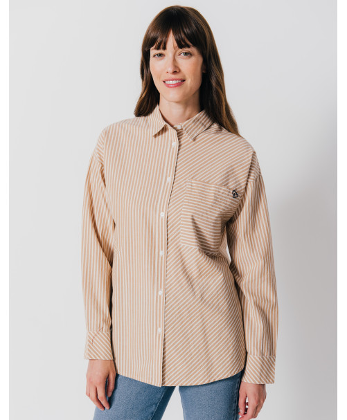 Chemise ODETTE - Chemise en popeline rayée bicolore poche poitrine -  Caramel - C'est Beau la Vie Chemise ODETTE - Chemise en popeline rayée bicolore poche poitrine -  Caramel - C'est Beau la Vie