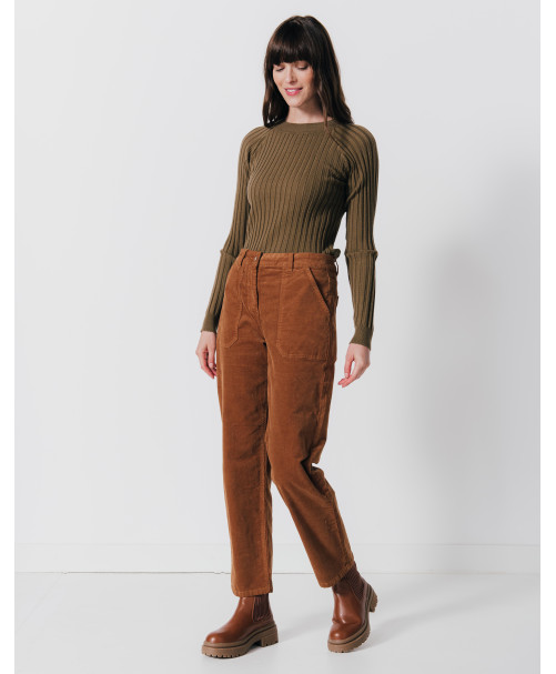 Pantalon CONSTANCE  - Pantalon droit cargo en fin velours -  Caramel - C'est Beau la Vie