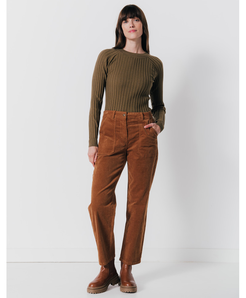 Pantalon CONSTANCE  - Pantalon droit cargo en fin velours -  Caramel - C'est Beau la Vie
