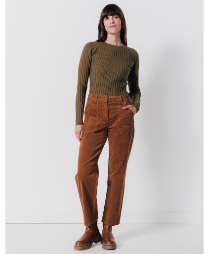 Pantalon CONSTANCE  - Pantalon droit cargo en fin velours -  Caramel - C'est Beau la Vie