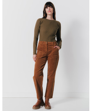 Pantalon CONSTANCE  - Pantalon droit cargo en fin velours -  Caramel - C'est Beau la Vie