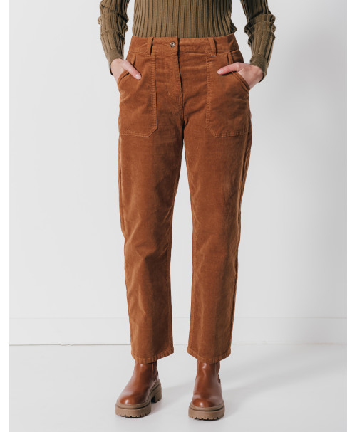 Pantalon CONSTANCE  - Pantalon droit cargo en fin velours -  Caramel - C'est Beau la Vie