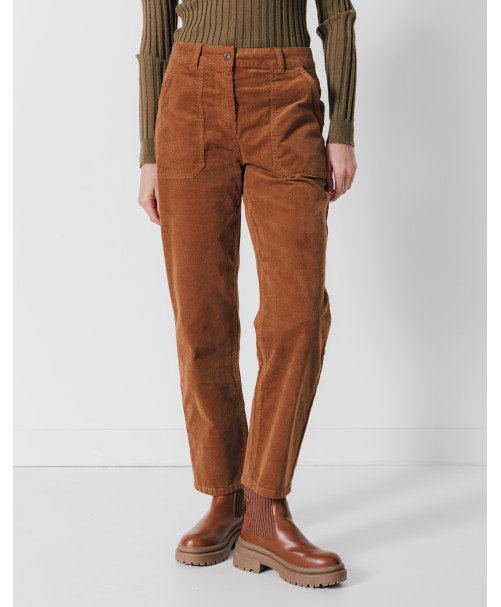 Pantalon CONSTANCE  - Pantalon droit cargo en fin velours -  Caramel - C'est Beau la Vie