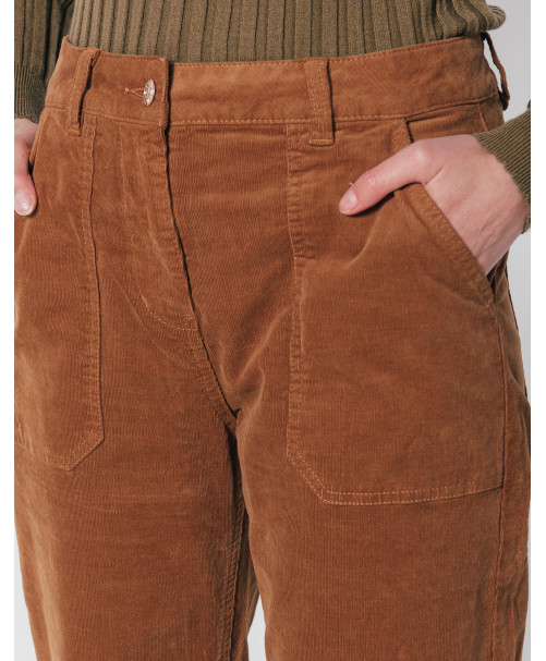 Pantalon CONSTANCE  - Pantalon droit cargo en fin velours -  Caramel - C'est Beau la Vie