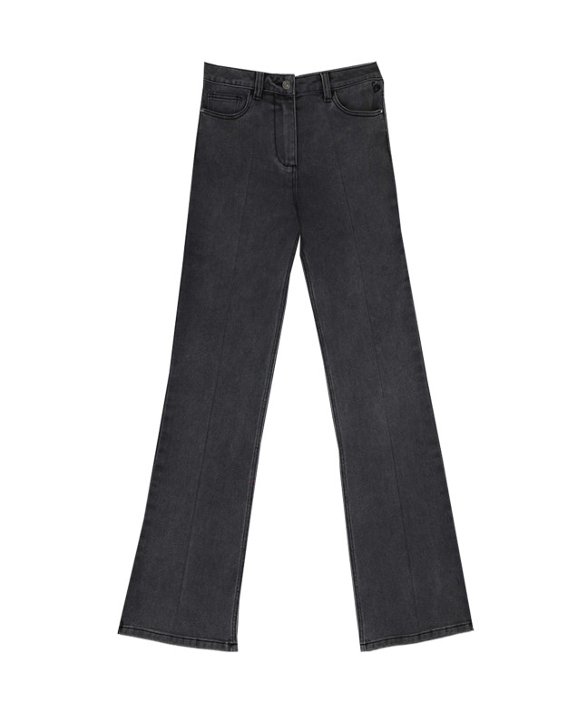 Jean PLUMETTE - Jean coupe flare détails broderie  -  Gris foncé - C'est Beau la Vie