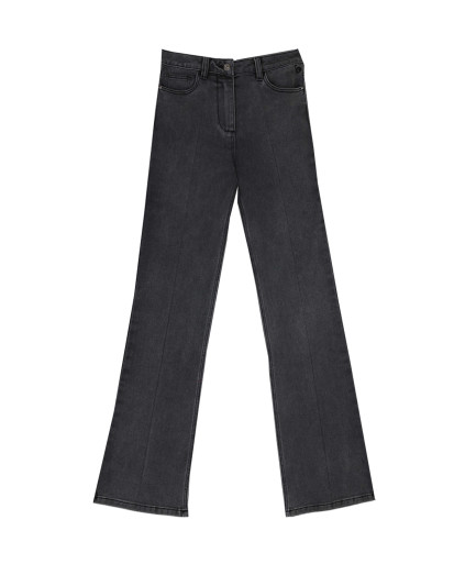 Jean PLUMETTE - Jean coupe flare détails broderie  -  Gris foncé - C'est Beau la Vie