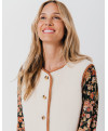 Gilet COMETTE - Gilet bouclette sans manches bords contrastés boutons corne -  Ecru - C'est Beau la Vie