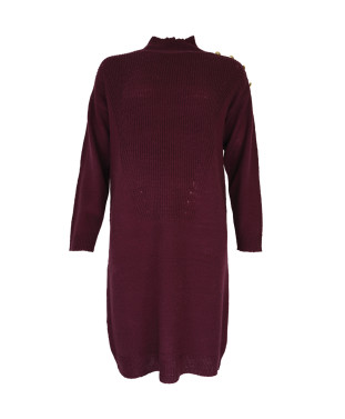 Robe VICTOR  - Robe courte en maille col montant et boutons dorés épaule -  Prune - C'est Beau la Vie