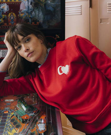 Sweatshirt DREAM - Sweatshirt col rond manches longues broderie cœur poitrine -  Rouge - C'est Beau la Vie