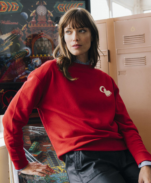 Sweatshirt DREAM - Sweatshirt col rond manches longues broderie cœur poitrine -  Rouge - C'est Beau la Vie