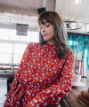 Robe DOUCEUR  - Robe courte imprimée fleur manches ballons et ceinturée -  Rouge - C'est Beau la Vie