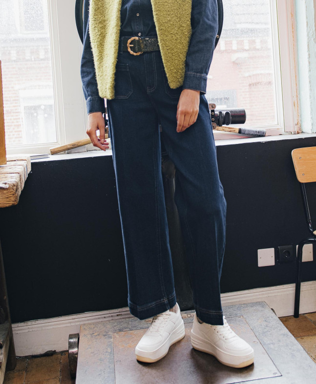 Jean AURELIE - Jean coupe large cropped poches plaquées et double surpiqures bas -  Brut - C'est Beau la Vie