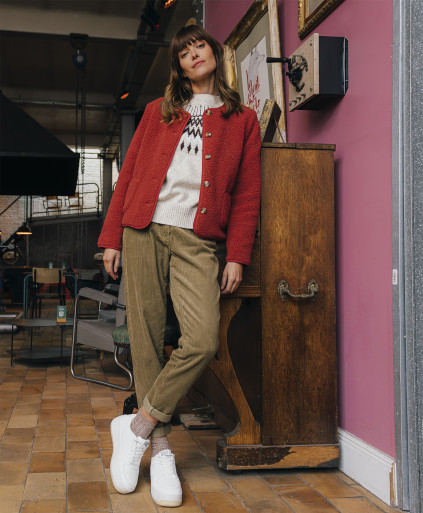 Pantalon EDDY - Pantalon coupe slouchy en velours -  Dark olive - C'est Beau la Vie