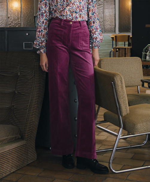 Pantalon PAULINE - Pantalon large en velours côtelé -  Prune - C'est Beau la Vie
