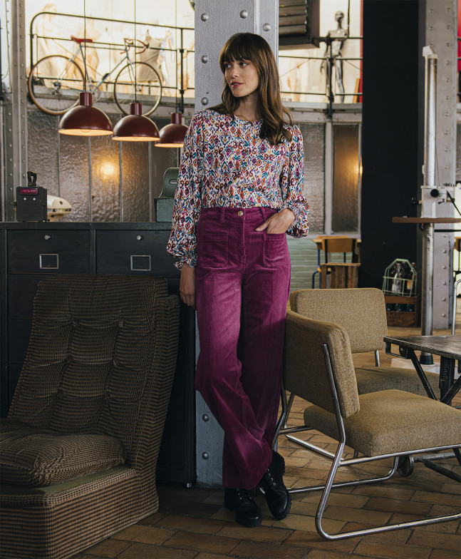 Pantalon PAULINE - Pantalon large en velours côtelé -  Prune - C'est Beau la Vie