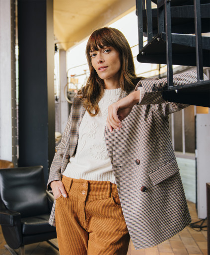 Veste SIMONE  - Veste blazer à carreaux  boutons corne -  Caramel - C'est Beau la Vie