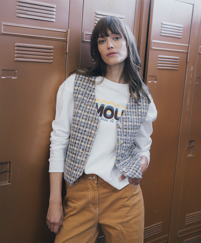 Veste SOPHIE  - Veste en tweed style garçon de café -  Bleached - C'est Beau la Vie