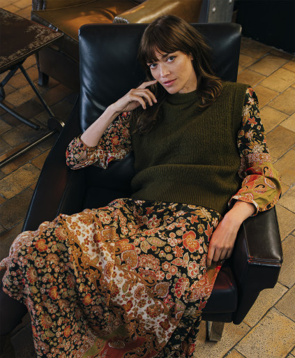 Pull AMBRE - Pull kimono sans manches maille mouliné -  Dark olive - C'est Beau la Vie