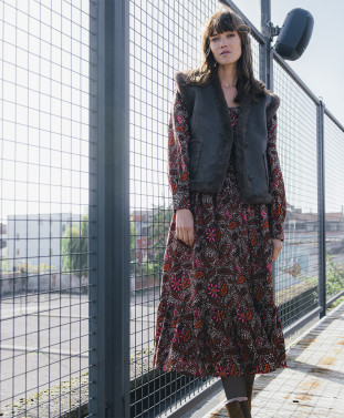 Robe ROSA  - Robe longue imprimé floral ceinturée -  Champignon - C'est Beau la Vie
