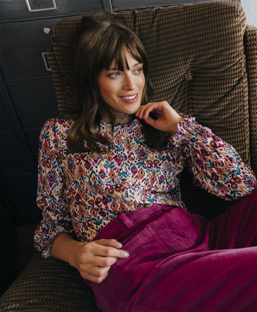 Chemise PRECIEUSE  - Chemise imprimé cachemire col rond volanté manches longues -  Ecru - C'est Beau la Vie Chemise PRECIEUSE  - Chemise imprimé cachemire col rond volanté manches longues -  Ecru - C'est Beau la Vie