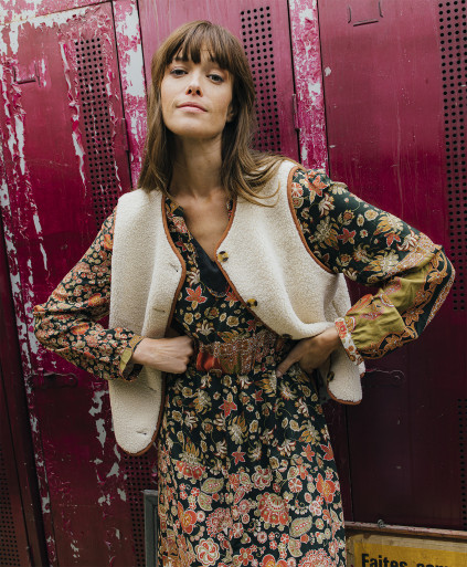 Robe NINA  - Robe longue imprimé cachemire manches longues -  Santal - C'est Beau la Vie