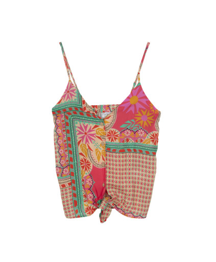 Top AGADIR fines bretelles imprimé foulard noué en bas - Flamingo - C'est Beau la Vie