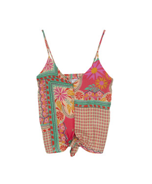 Top AGADIR fines bretelles imprimé foulard noué en bas - Flamingo - C'est Beau la Vie