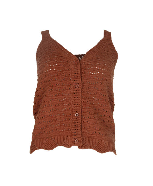 Pull TESSA fines brettelle maille crochet ajourée boutonné devant - Racine - C'est Beau la Vie