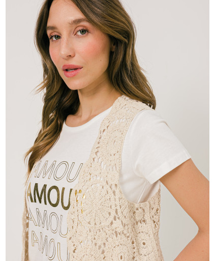 Gilet MAYA crochet ouvert sans manches - Céramique - C'est Beau la Vie