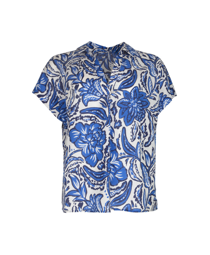 Chemise BONIFACIO manches courtes imprimé grosses fleurs - Saphir - C'est Beau la Vie