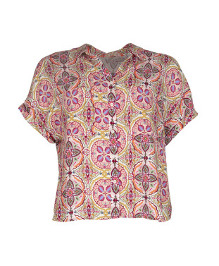 Chemise MALABAR manches courtes tombantes imprimé cachemire poches poitrine - Rose poudre - C'est Beau la Vie