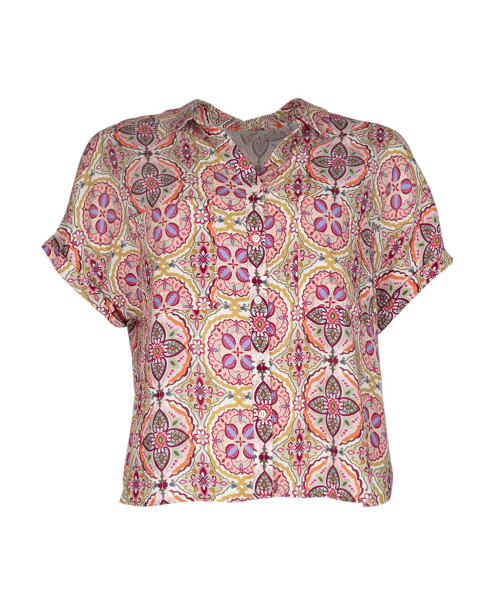 Chemise MALABAR manches courtes tombantes imprimé cachemire poches poitrine - Rose poudre - C'est Beau la Vie