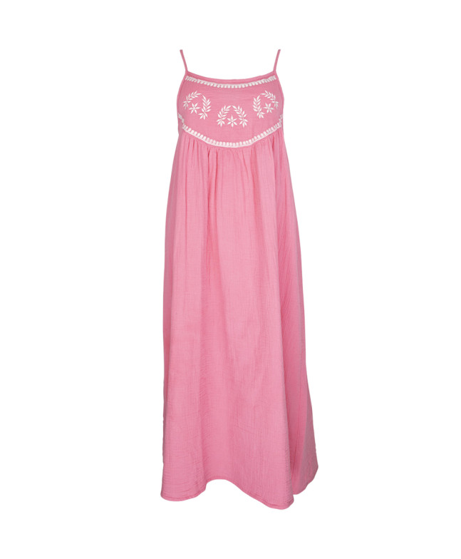 Robe PAULIA longue gaze de coton fines bretelles broderie poitrine - Rose Pop - C'est Beau la Vie
