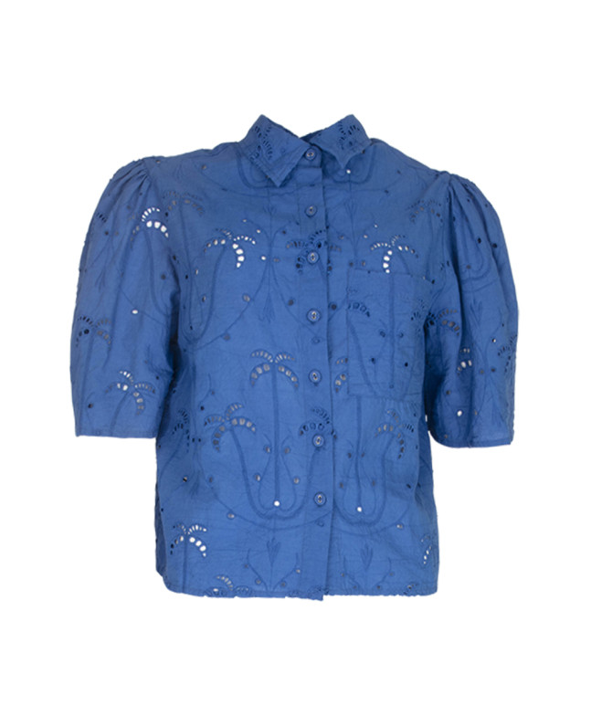 Chemise PARADISE broderie anglaise manches courtes poche poitrine - Saphir - C'est Beau la Vie