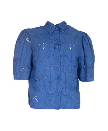 Chemise PARADISE broderie anglaise manches courtes poche poitrine - Saphir - C'est Beau la Vie